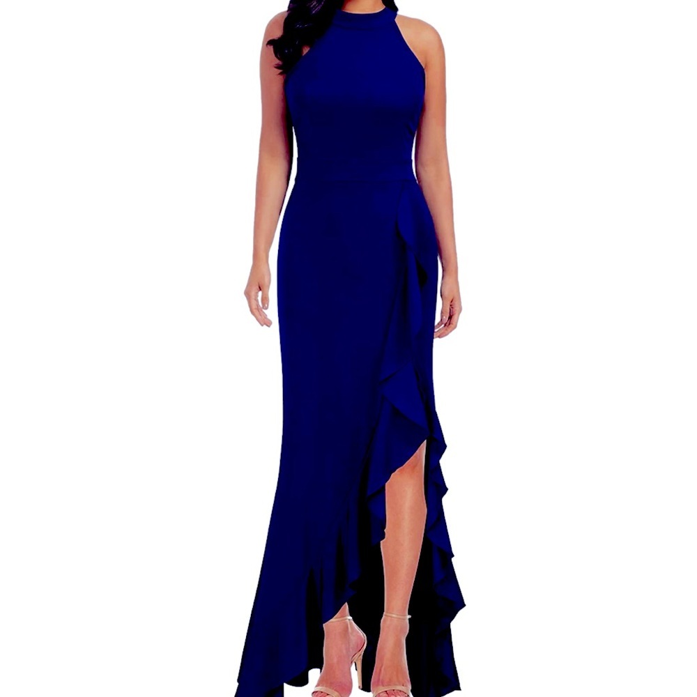 SOLD❗️Women's High Neck Evening Cocktail Long Dress Blue